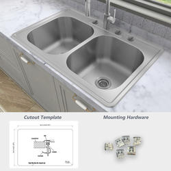 Sinber 33 Drop in Double Bowl Kitchen Sink with 304 Stainless Steel  HT3322D-S-9