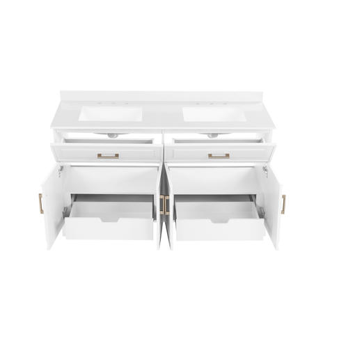 OVE Decors Denver 60"W x 22"D White Vanity and White Engineered Marble Vanity Top with Rectangular Undermount Bowls