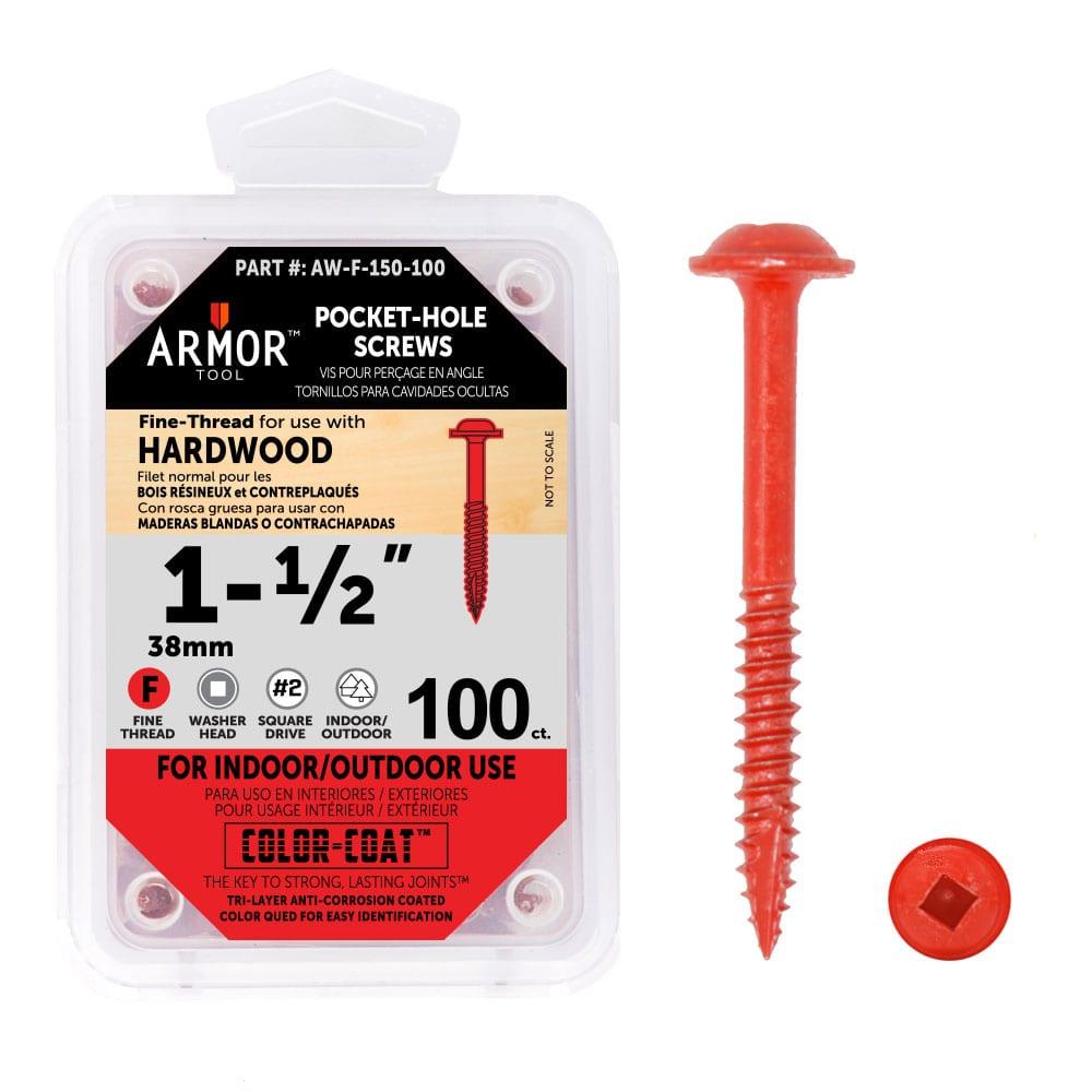 Armor Tool 1 1 2 Square Drive Fine Pocket Hole Screws 100 Count