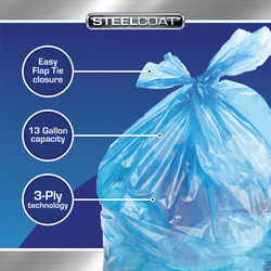 Steelcoat® 13 Gallon Flap Tie Recycling Trash Bags - 30 Count at