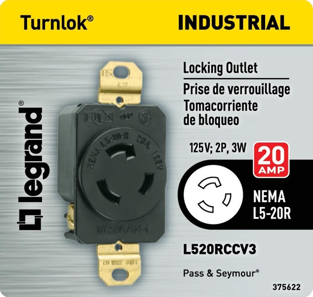 Legrand 30 Amp Self-Grounding Locking Single Outlet Receptacle - Black Legrand 30 Amp Self-Grounding Locking Single Outlet Receptacle - Black