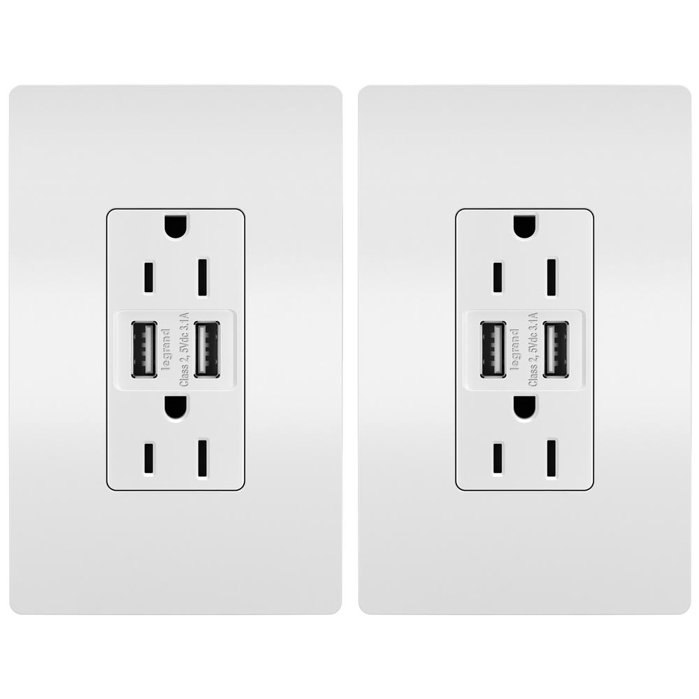 Legrand Radiant White 15-amp Decorator Tamper Resistant with Wall Plate Residential (2-Pack) Usb Outlet