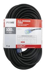 Prime 100' 12/3 All-Rubber Heavy-Duty Black Outdoor Extension Cord