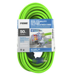 Prime 50' 12/3 Heavy-Duty Neon Green Outdoor Extension Cord at