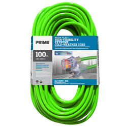 Prime® 100' 12/3 Neon Green Heavy-Duty Outdoor Extension Cord at