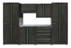 Masterforce® 122"W x 80-1/4"H x 24"D Gunmetal 8-Piece Garage Storage Cabinet System with Green Pulls