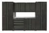 Masterforce® 122"W x 84"H x 24"D Gunmetal 8-Piece Garage Storage Cabinet System with Green Pulls