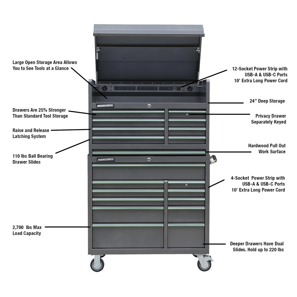 41 in. x 24 in. D 11-Drawer Roller Cabinet Tool Chest in Black