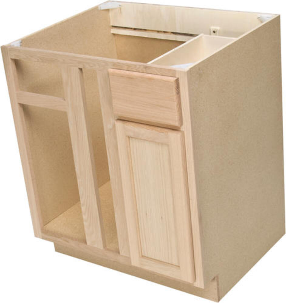 Quality One™ 36" W x 34-1/2" H x 24" D Unfinished Oak Blind Kitchen Corner Base Cabinet with Drawer