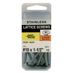 Grip Fast® #10 x 1-1/2" Square Drive Black Pan Head Lattice Screws - 12 Count