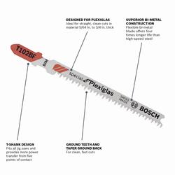 Bosch® 2-5/8" x 13 TPI Plexiglass Cutting T-Shank Jig Saw Blade - 3 ...