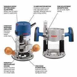 Menards Laminate Router Bosch® 12-Amp Corded 2.25 HP Plunge/Fixed Base Router Combo Kit at Menards®