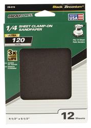Masterforce 4 1 2 x 5 1 2 120 Grit Clamp On 1 4 Sheet Sandpaper 12 Pack at Menards
