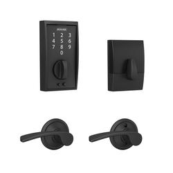 Schlage Keyless Touchscreen Deadbolt with Century Trim and Merano Lever in Matte Black