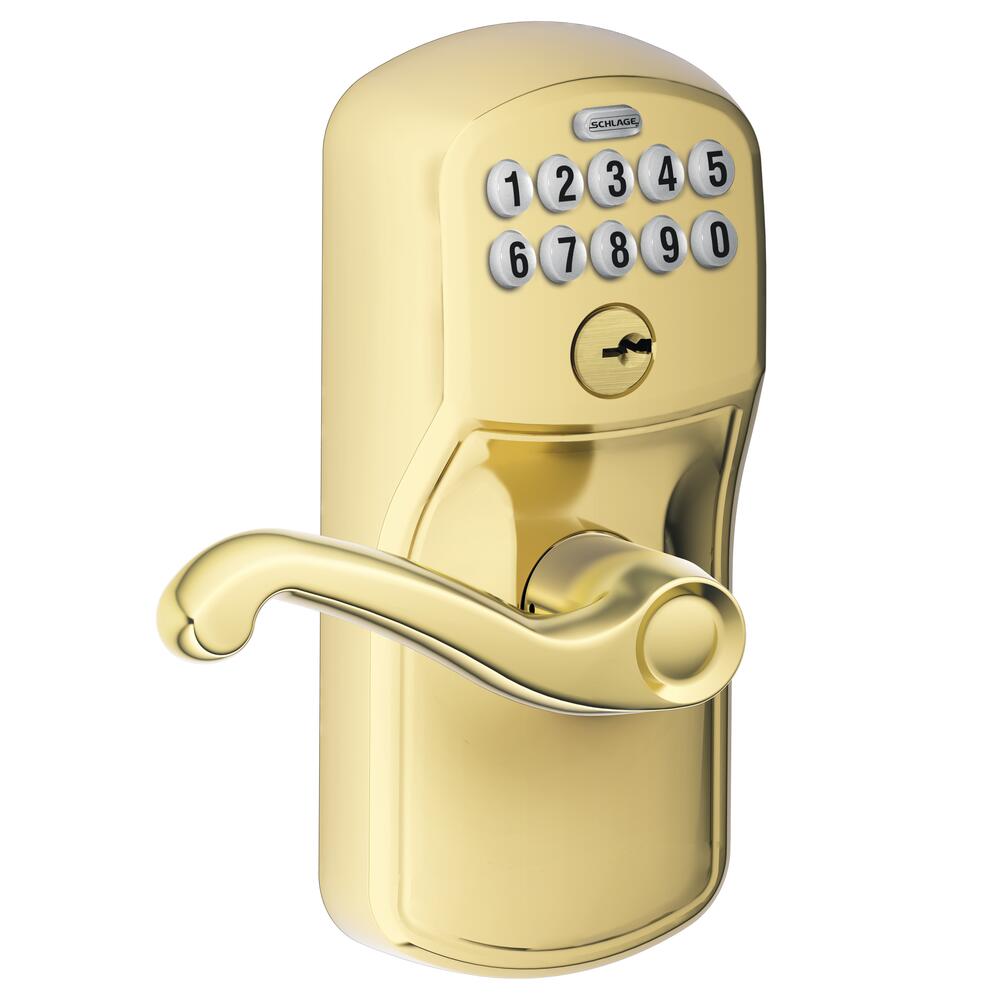 Schlage® Flair Bright Brass Electronic Keyless Flex-Lock Entry Door Lever