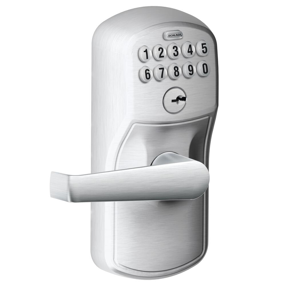 Schlage® Elan Satin Chrome Light Commercial Keypad Entry Door Lever with Plymouth Trim