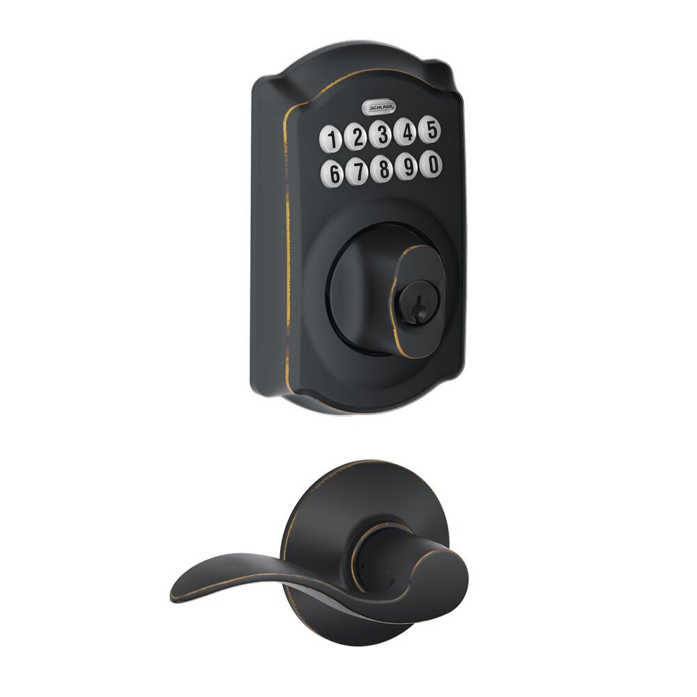 Camelot Aged Bronze Electronic Door Lock with Accent Door Lever