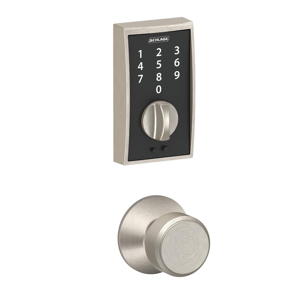 Schlage® Bowery Satin Nickel Door Knob with Century Trim and Touch Keyless Entry Door Deadbolt