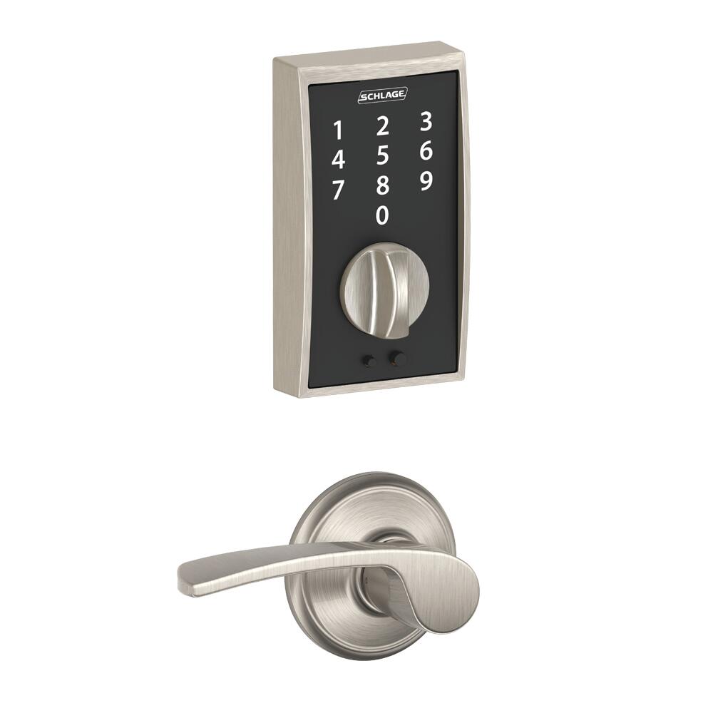 Schlage® Merano Satin Nickel Door Lever with Century Trim and Touch Keyless Entry Door Deadbolt