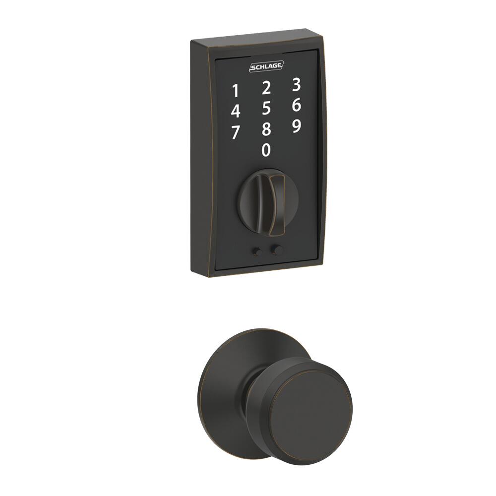 Schlage® Bowery Aged Bronze Door Knob with Century Trim and Touch Keyless Entry Door Deadbolt