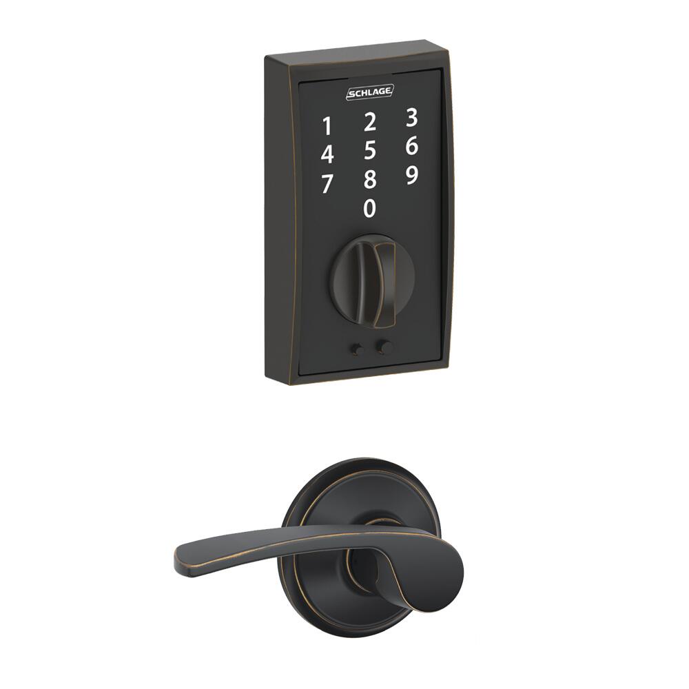 Schlage® Merano Aged Bronze Door Lever with Century Trim and Touch Keyless Entry Door Deadbolt