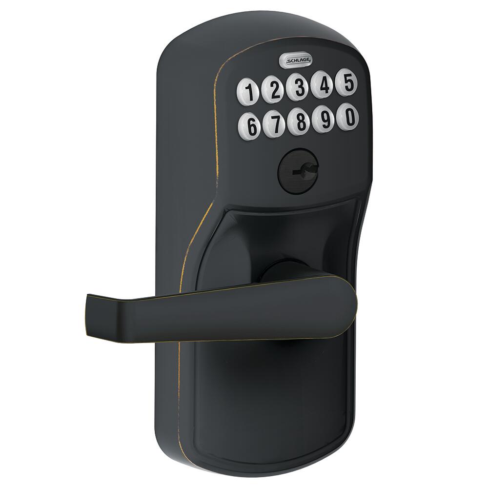 Schlage® Elan Aged Bronze Light Commercial Keypad Entry Door Lever with Plymouth Trim