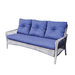 Backyard Creations® Portage Peak Gray Wicker Patio Sofa with Blue Cushions