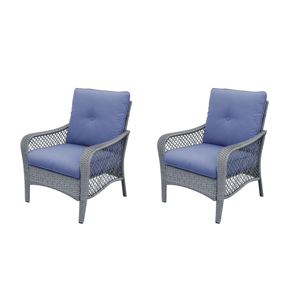 Backyard Creations Portage Peak Gray Wicker Deep Seating Patio Chair Set with Blue Cushions 2 Pack at Menards