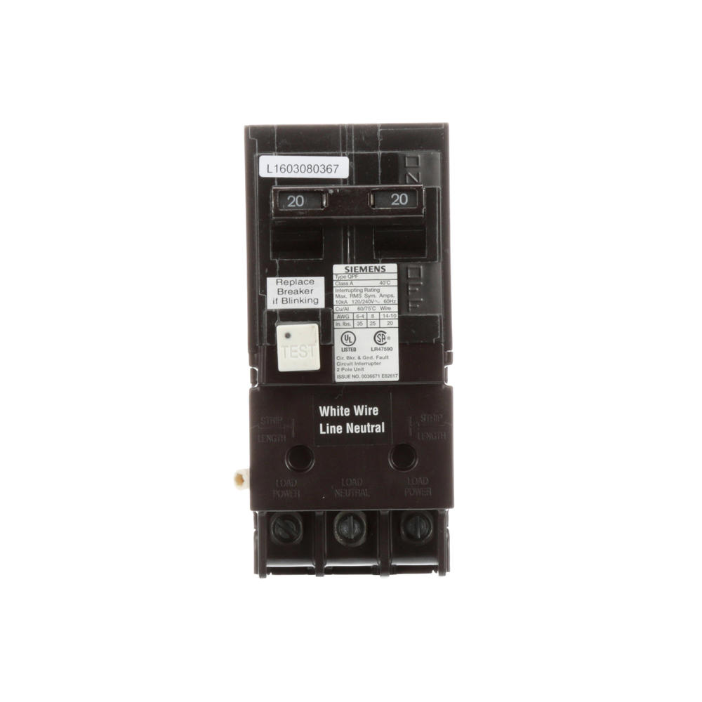 Siemens 25 Amp 2 Pole Type QPF GFCI Circuit Breaker