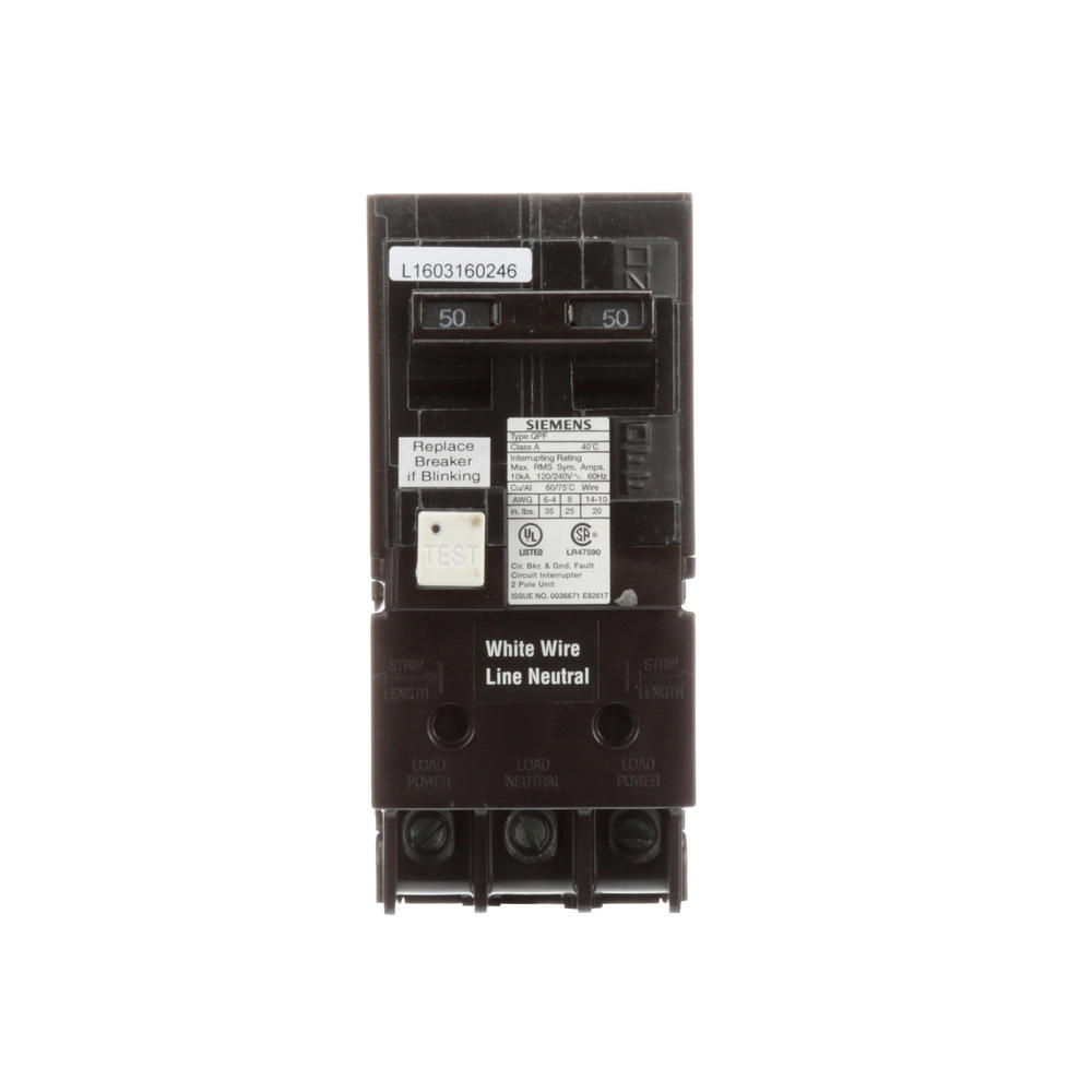 50 Amp Double Pole Type QPF GFCI Circuit Breaker