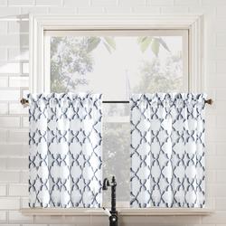 No. 918 Signy Jacobean Pattern 54 in. W x 36 in. L Light Filtering Rod Pocket Kitchen Curtain Tier Pair in White