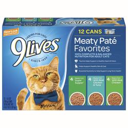 9Lives Meaty Pate Favorites Wet Cat Food Variety Pack 12 Pack