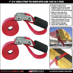 2 x 6' Cam Buckle Tie-Down Strap w/Snap Hook Ends