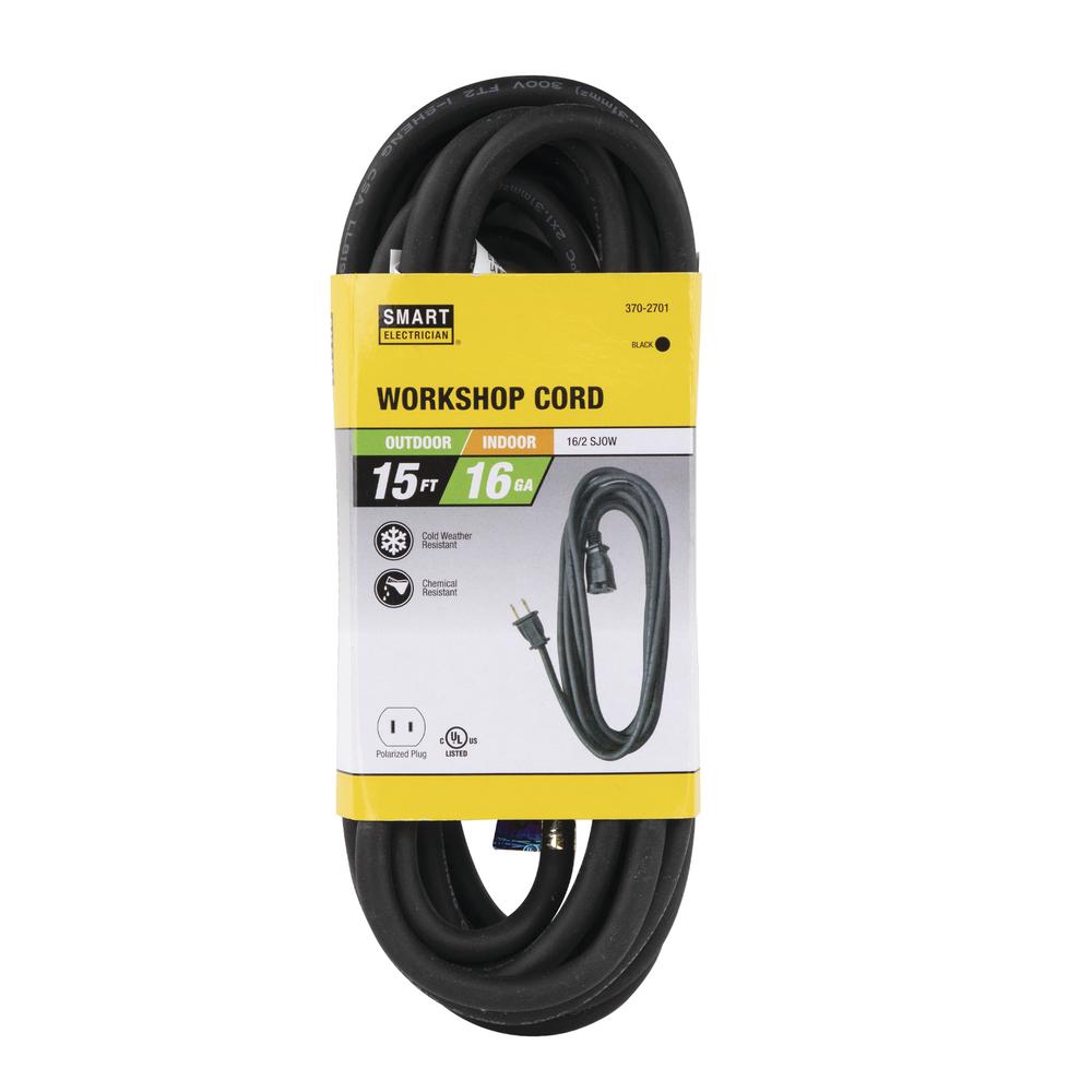 Smart Electrician® 15' 16/2 Light-Duty Indoor/Outdoor Extension