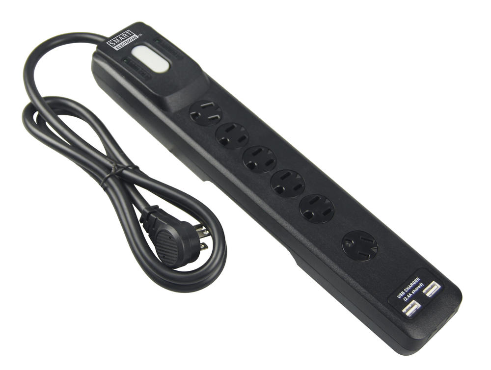 Smart Electrician® 6-Outlet USB Surge Protector with 4' Cord