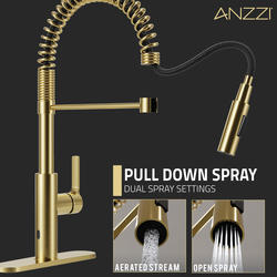 ANZZI® Ola Touchless One-Handle Pull-Down Brushed Gold Kitchen