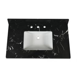 Tuscany® 37"W x 22"D Nero Marquina Marble Vanity Top with Wave Rectangular Undermount Bowl at ...