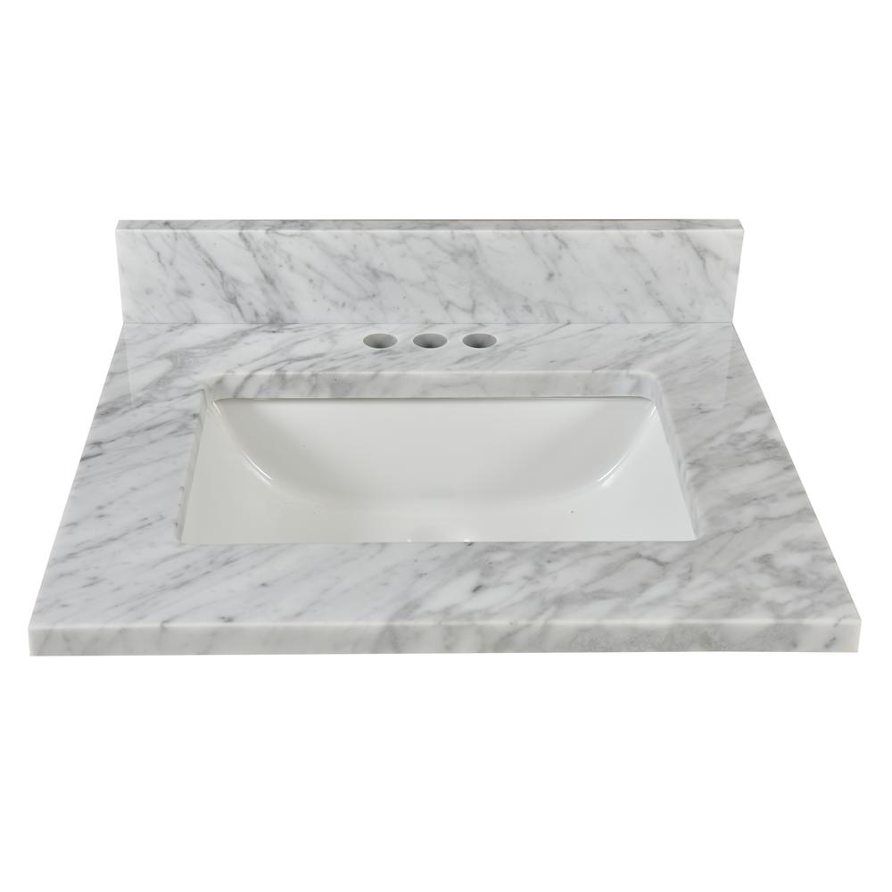 25 in. W Marble Vanity Top in Carrara with White Basin 25 in. W Marble Vanity Top in Carrara with White Basin