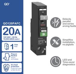Square D QO 20A Single-Pole Arc-Fault Circuit Breaker – QO120PAF – Plug-On Neutral – For QO Load Centers