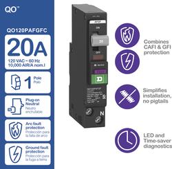 Square D QO 20-Amp 1-Pole Plug-On Neutral Dual Function Arc Fault