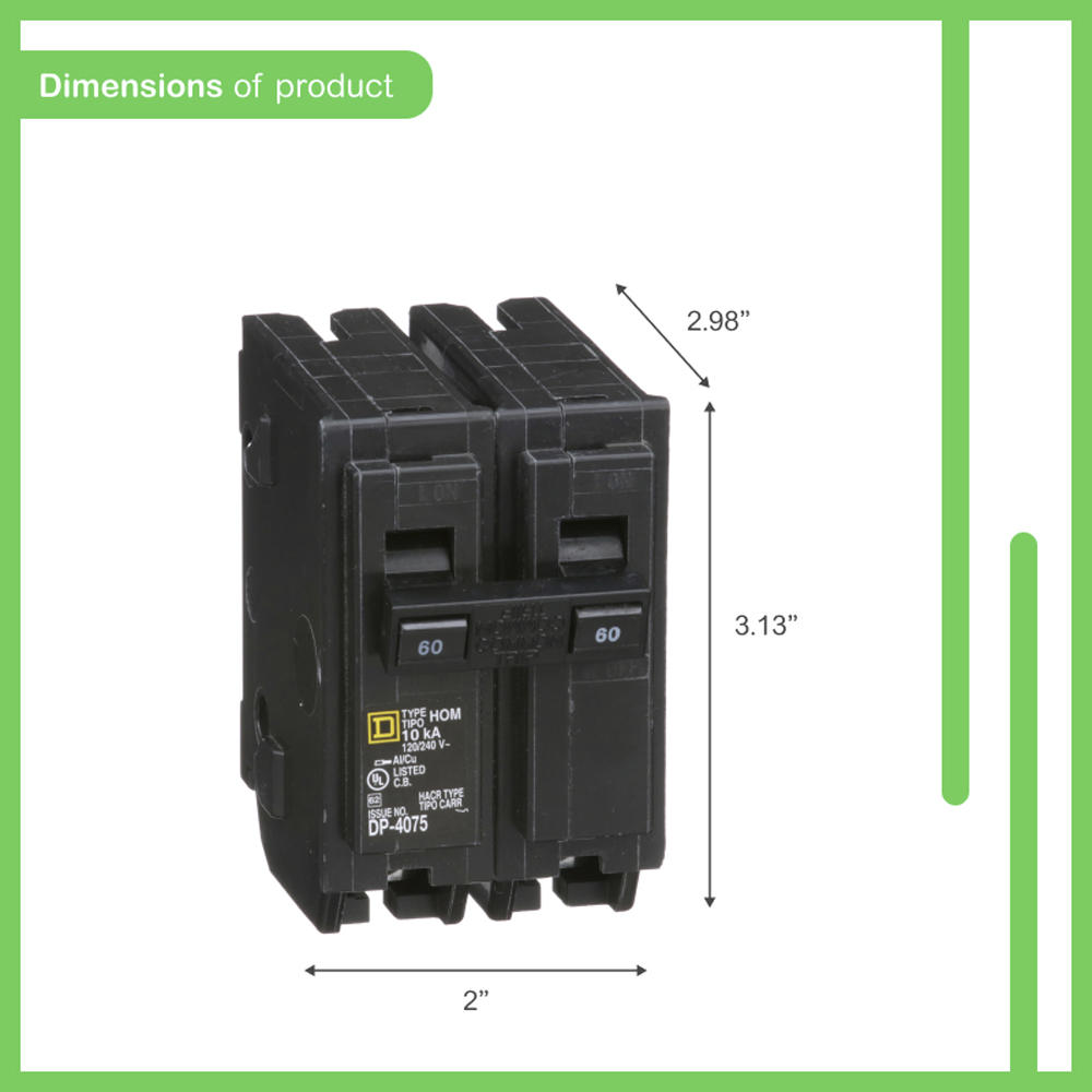 Square D Homeline 60-Amp 2-Pole Standard Trip Circuit Breaker Square D Homeline 60-Amp 2-Pole Standard Trip Circuit Breaker