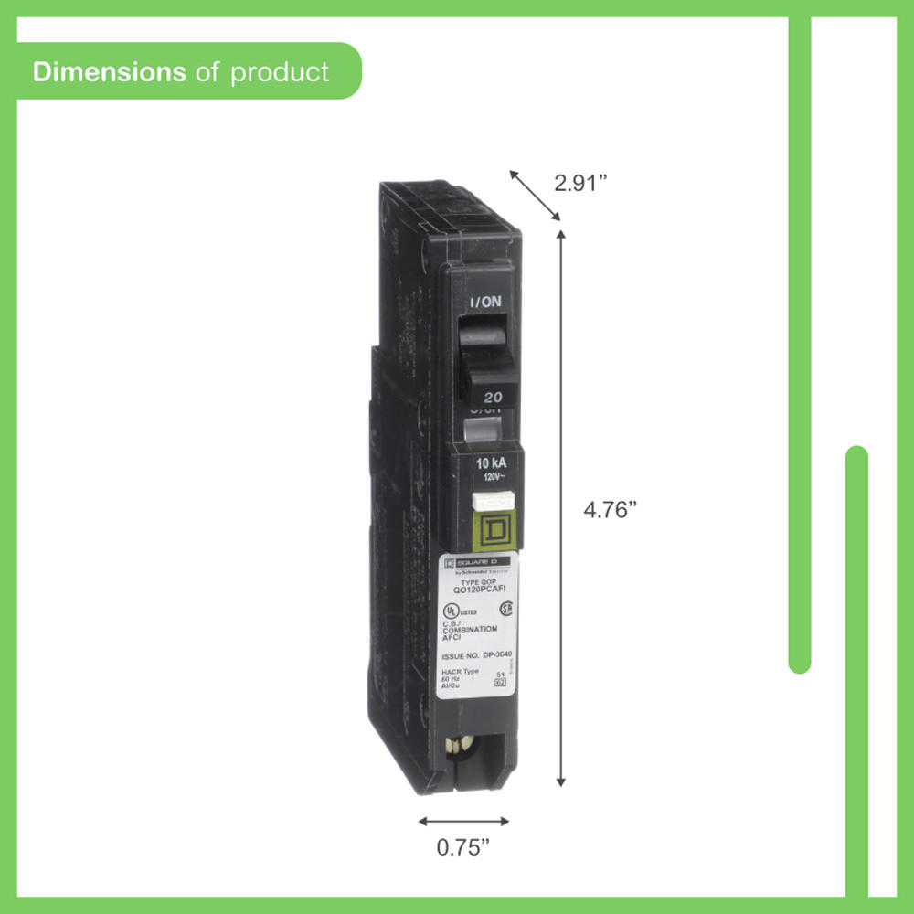 Square D QO 20-Amp 1-Pole Combination Arc Fault Circuit Breaker Square D QO 20-Amp 1-Pole Combination Arc Fault Circuit Breaker