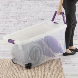 Project Source Large 40-Gallons (160-Quart) Clear Heavy Duty Rolling Tote  with Standard Snap Lid in the Plastic Storage Containers department at
