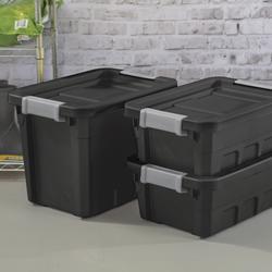 Sterilite 4 Gal Industrial Storage Totes with Latch Lids, Black (24 Pack)