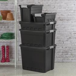 Sterilite 7.5 Gallon Plastic Stacker Tote, Heavy Duty Lidded Storage Bin  Container for Stackable Garage and Basement Organization, Black, 6-Pack