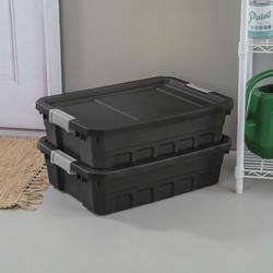 Plastic Storage Tote Box With Lid, 10 Gallon, Stackable (Black and Silver)