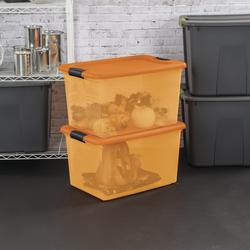 64 Qt. Latching Storage Box in Gray Tint with Yellow Lid