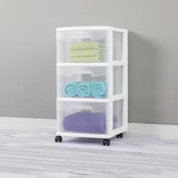 Sterilite Wide 3 Drawer Storage Unit, Clear/White