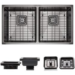Doirteal 32” Black Double Bowl Workstation Kitchen Sink – 16 Gauge Stainless Steel, Undermount, 50/50 Split, With Cutting Board, Grids & Accessories
