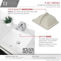 Stylish Trendy 18-1/4"W x 13"D White Rectangular Undermount Bathroom ...